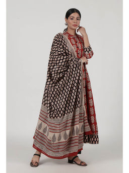 Tjori - Ajrkah Printed Black Cotton Dupatta