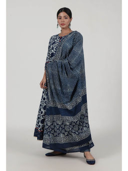 Tjori - Indigo Printed Blue Cotton Dupatta