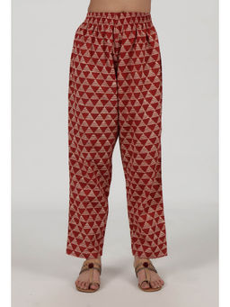 Tjori - Ajrkah Printed Red Cotton Pant