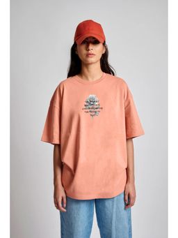 Twenty Dresses by Nykaa Fashion - Peach Typography Oversized T-Shirt