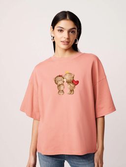 Twenty Dresses by Nykaa Fashion - Womens Peach Graphic Oversized T-Shirt