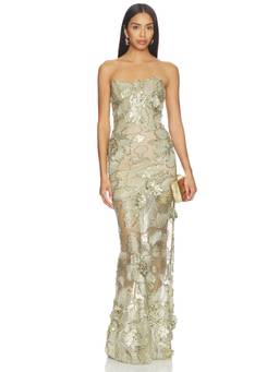 Bronx and Banco - Tiffany Farah Women's Sequin Floral Strapless Maxi Dress Gold