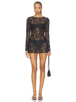 Bella Venice - The Britain Women's Sheer Lace Long Sleeve Mini Dress Black