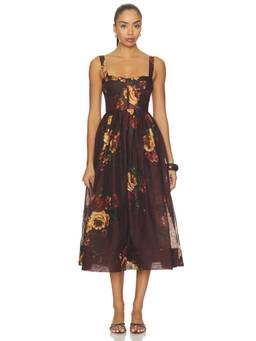Cara Cara - Phoebe Women's Floral Print Sleeveless Midi Dress Brown