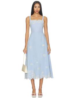 Cleobella - Marceline Women's Embroidered Sleeveless A-Line Midi Dress Blue