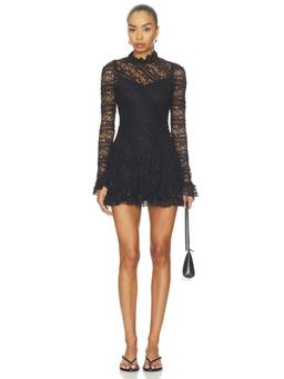 Free People - Woodland Whispers Women's High Neck Lace Mini Dress Black
