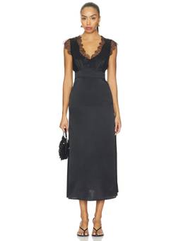 Francoise - Lisette Women's Lace Trim Satin Sleeveless Midi Dress Black