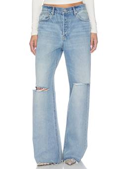 Good American - Vintage Low Slung Women's Distressed Baggy Jeans Blue