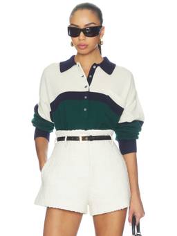 Good American - Rugby Women's Oversized Button Collar Pullover Sweater Multi-Color