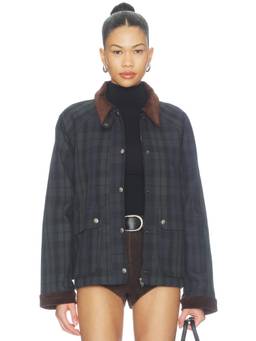 Good American - Heritage Women's Plaid Corduroy Trim Jacket Green