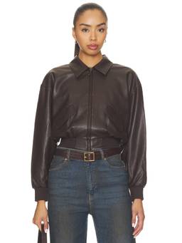 Good American - Better Than Leather Women's Cropped Zip-Up Bomber Jacket Brown