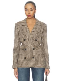 Good American - Oversized Women's Plaid Tailored Double Breasted Blazer Brown