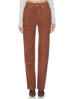 Good American - Good True Women's High-Rise Suede Straight Trousers Brown