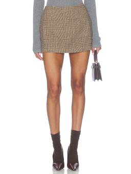Good American - Wool Women's Checked High-Waist Mini Skirt Beige