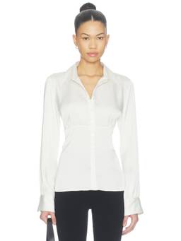 Good American - Satin Femme Women's Fitted Long Sleeve Shirt Off White