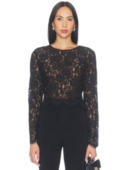 Good American - Scalloped Lace Women's Sheer Long Sleeve Top Black