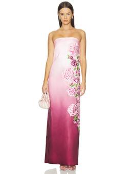 La Fuori - Rose Armour Women's Floral Embroidered Strapless Maxi Dress Pink