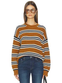 Madewell - Arden Women's Striped Crewneck Knit Pullover Sweater Brown