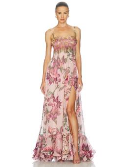 PatBO - Boho Printed Women's Embellished Flounced Maxi Dress Pink