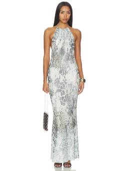 Tiger Mist - Zalie Women's Chain Halter Neck Mesh Maxi Dress Multi-Color