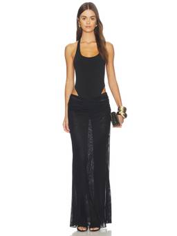 Tiger Mist - Liliana Summer Women's Sleeveless Sheer Bodysuit Maxi Dress Black