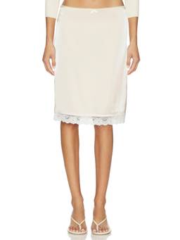 Tiger Mist - Leisel Women's Satin Lace Trim Midi Skirt Off White