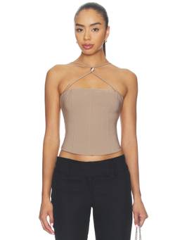 Tiger Mist - Tamora Women's Criss Cross Sleeveless Corset Top Taupe