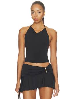Tiger Mist - Solia Women's Halter Cowl Neck Crop Top Black