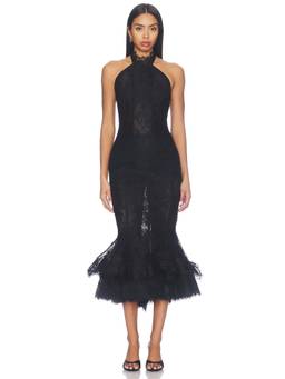 V. Chapman - Freya Women's Lace Halter Neck Midi Dress Black