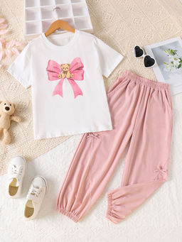 Hopscotch - Girls White and Pink Graphic Print T-Shirt Pant