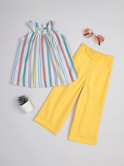 Hopscotch - Girls Yellow and White Stripe Print Blouse Pant