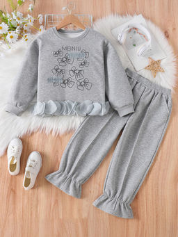 Hopscotch - Girls Grey Bow Print T-Shirt and Pant