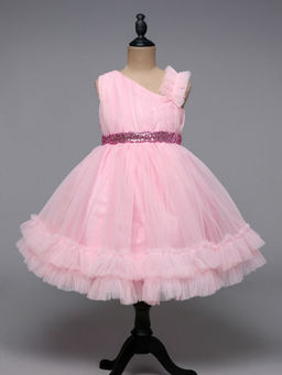 Hopscotch - Girls Pink Sequin Embellished Asymmetrical Tiered Party Dress
