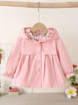 Hopscotch - Girls Pink Floral Print Bishop Sleeve Hooded Long Coat