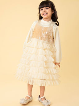 Hopscotch - Girls Ruffles Embellished Sleeveless Party Dress with T-Shirt