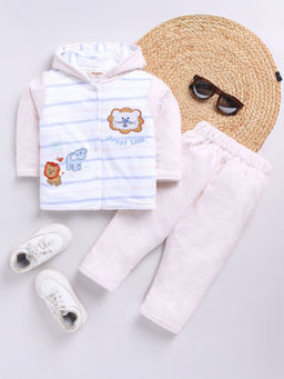 Hopscotch - Boys Animal Print Embroidered Hooded Cotton Sweatshirt and Pant