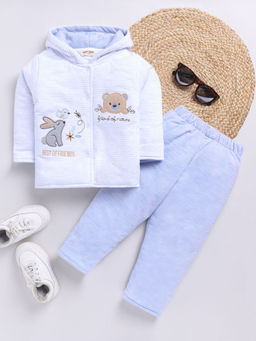 Hopscotch - Boys Blue Animal Embroidered Hooded Cotton Sweatshirt and Pant