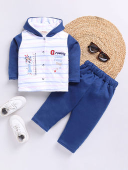 Hopscotch - Boys Giraffe Embroidered Hooded Cotton Sweatshirt and Pant
