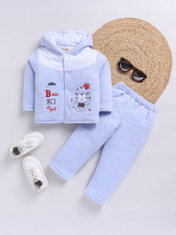 Hopscotch - Boys Blue Bear Embroidered Hooded Cotton Sweatshirt and Pant