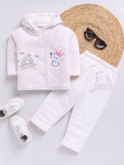 Hopscotch - Boys Peach Polar Bear Embroidered Hooded Cotton Sweatshirt and Pant
