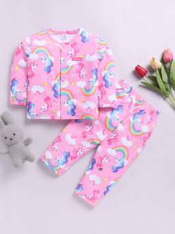 Hopscotch - Unisex Pink Unicorn Print Cotton T-Shirt and Pant