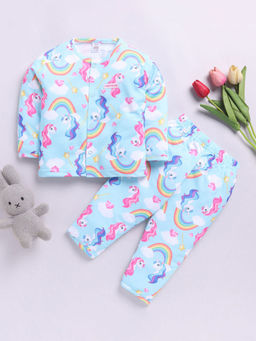 Hopscotch - Unisex Blue Unicorn Print Cotton T-Shirt and Pant