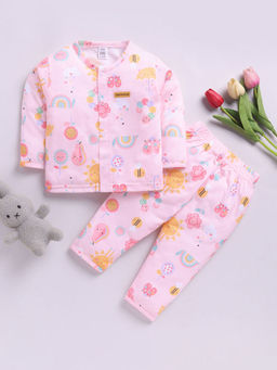 Hopscotch - Unisex Pink All-Over Print Cotton T-Shirt and Pant
