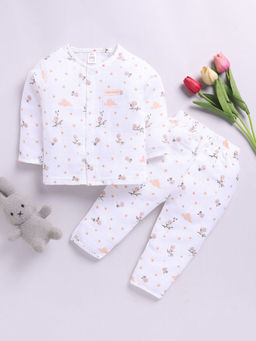 Hopscotch - Unisex Off-White All-Over Print Cotton T-Shirt and Pant