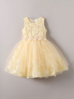 Hopscotch - Beige Beads Embellished Party Dress