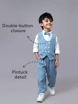 Hopscotch - 3-Piece Solid Waistcoat, Shirt and Pant with Bow