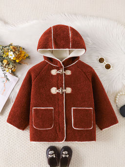 Hopscotch - Girls Maroon Teddy Bear Applique Full-Sleeve Long Coat