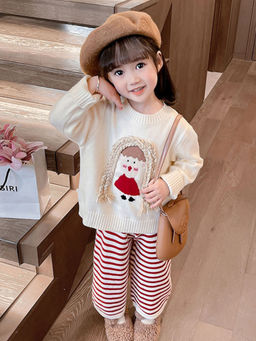 Hopscotch - Girls Cream and Red Graphic Design Sweater Pant