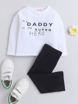 Hopscotch - Boys White Text Print Top and Pant