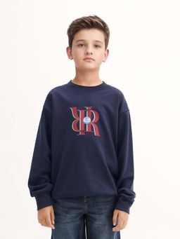 RARE ONES - Kids Oslo Navy Blue Cotton Blend Pigment Print Oversized Sweatshirt